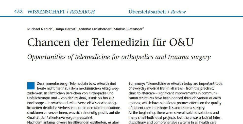Übersichtsarbeit zur Telemedizin für Orthopädie und Unfallchirurgie